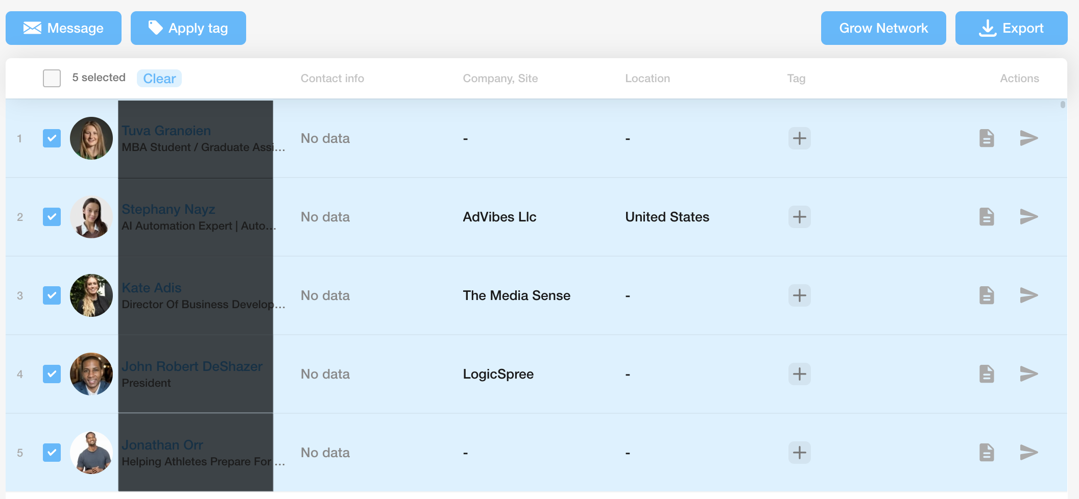 Select Contacts Screenshot